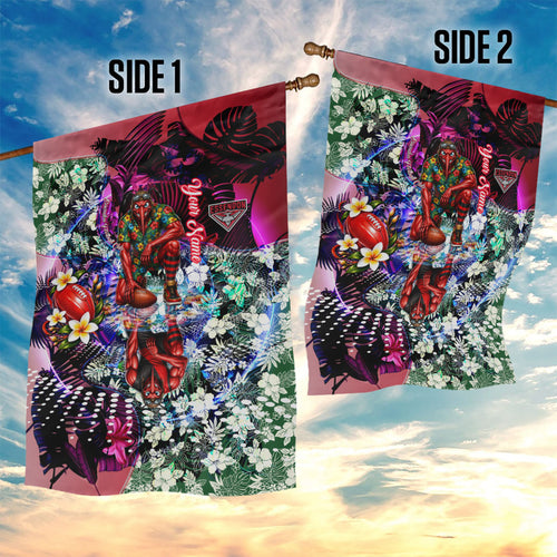 Personalized Essendon Football Bombers Garden Flag Tropical Hibiscus Flowers - Pacific Fusion Style