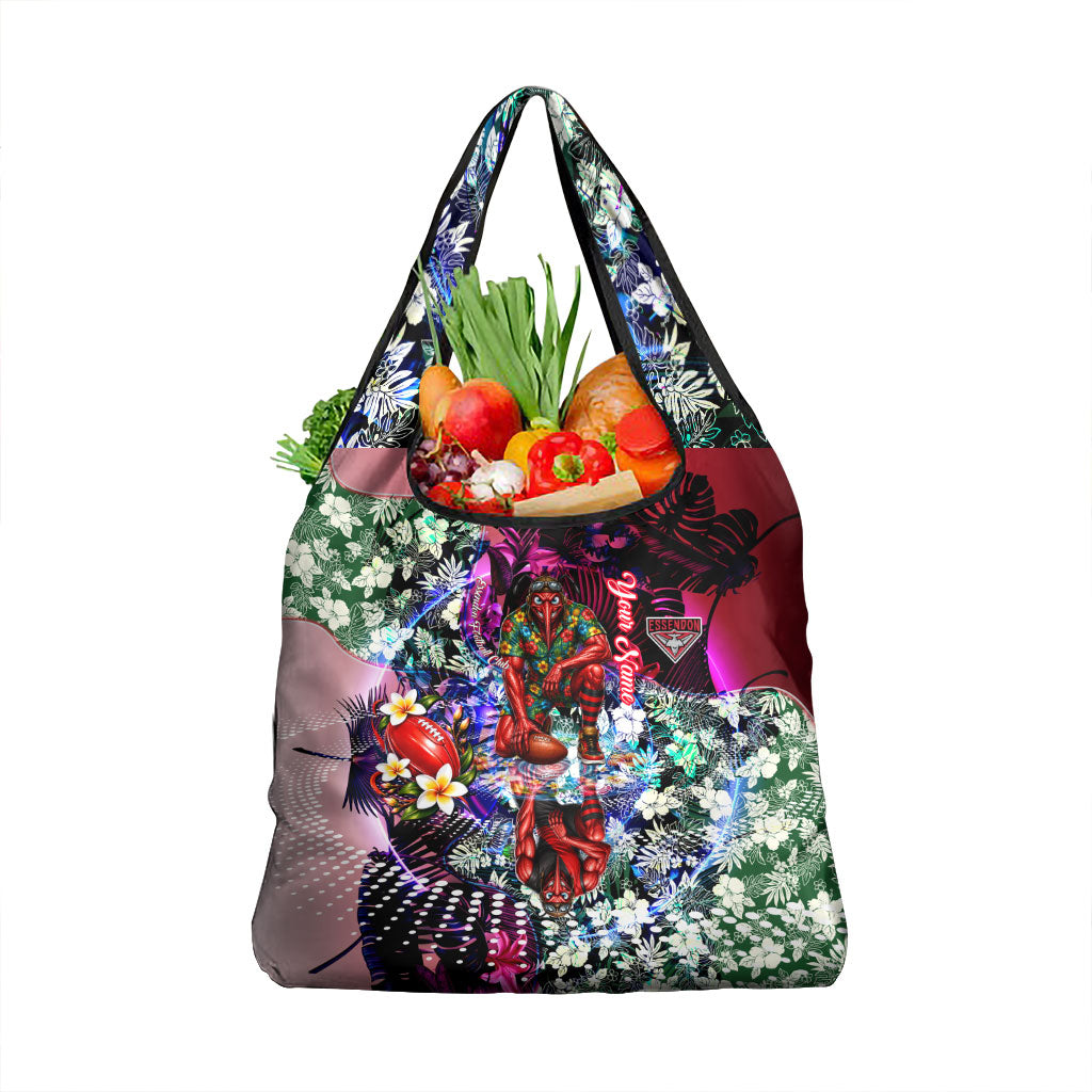 Personalized Essendon Football Bombers Grocery Bag Tropical Hibiscus Flowers - Pacific Fusion Style
