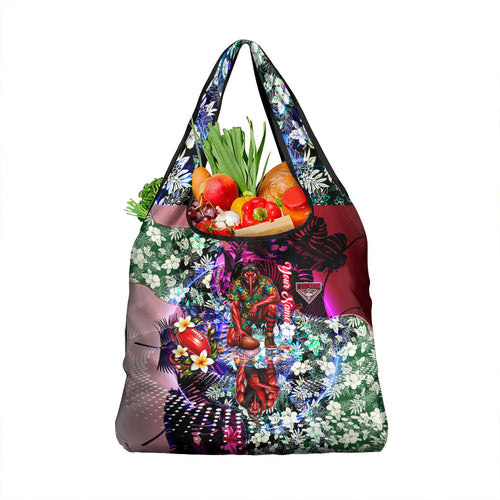 Personalized Essendon Football Bombers Grocery Bag Tropical Hibiscus Flowers - Pacific Fusion Style