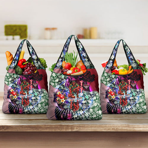 Personalized Essendon Football Bombers Grocery Bag Tropical Hibiscus Flowers - Pacific Fusion Style