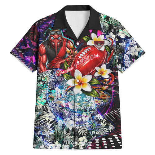 Personalized Essendon Football Bombers Hawaiian Shirt Tropical Hibiscus Flowers - Pacific Fusion Style
