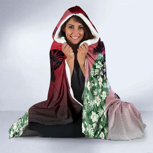 Personalized Essendon Football Bombers Hooded Blanket Tropical Hibiscus Flowers - Pacific Fusion Style