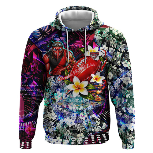 Personalized Essendon Football Bombers Hoodie Tropical Hibiscus Flowers - Pacific Fusion Style