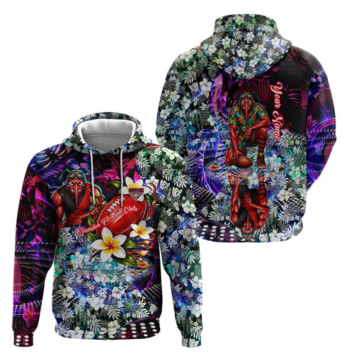 Personalized Essendon Football Bombers Hoodie Tropical Hibiscus Flowers - Pacific Fusion Style