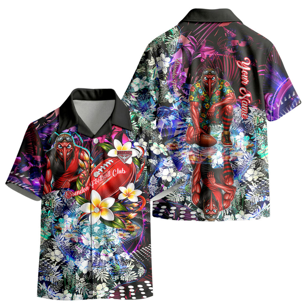 Personalized Essendon Football Bombers Kid Hawaiian Shirt Tropical Hibiscus Flowers - Pacific Fusion Style