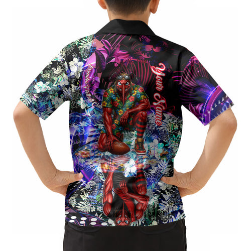 Personalized Essendon Football Bombers Kid Hawaiian Shirt Tropical Hibiscus Flowers - Pacific Fusion Style