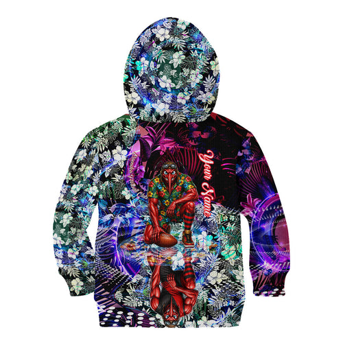 Personalized Essendon Football Bombers Kid Hoodie Tropical Hibiscus Flowers - Pacific Fusion Style