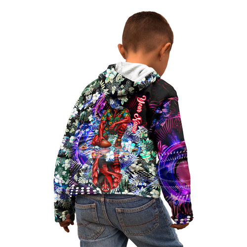 Personalized Essendon Football Bombers Kid Hoodie Tropical Hibiscus Flowers - Pacific Fusion Style