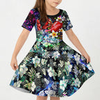 Personalized Essendon Football Bombers Kid Short Sleeve Dress Tropical Hibiscus Flowers - Pacific Fusion Style