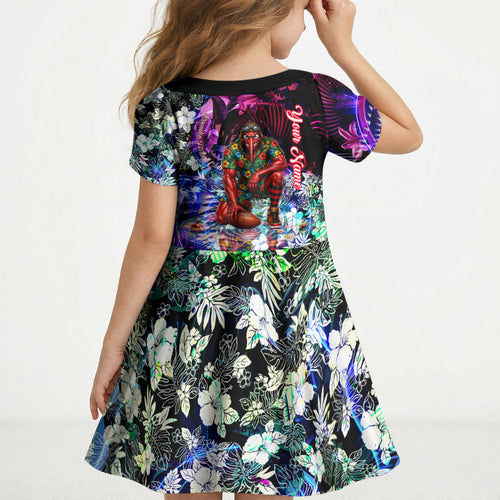 Personalized Essendon Football Bombers Kid Short Sleeve Dress Tropical Hibiscus Flowers - Pacific Fusion Style
