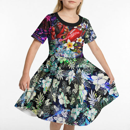 Personalized Essendon Football Bombers Kid Short Sleeve Dress Tropical Hibiscus Flowers - Pacific Fusion Style