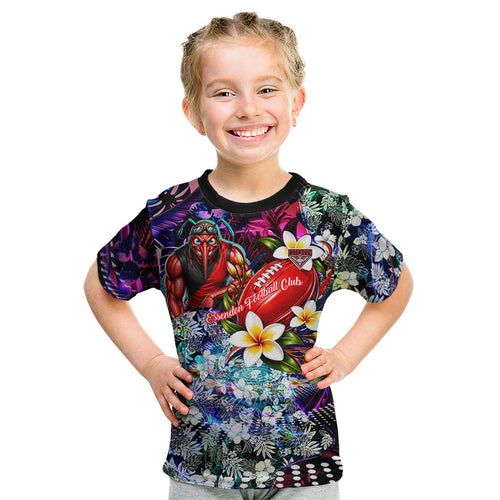 Personalized Essendon Football Bombers Kid T Shirt Tropical Hibiscus Flowers - Pacific Fusion Style