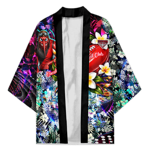 Personalized Essendon Football Bombers Kimono Tropical Hibiscus Flowers - Pacific Fusion Style