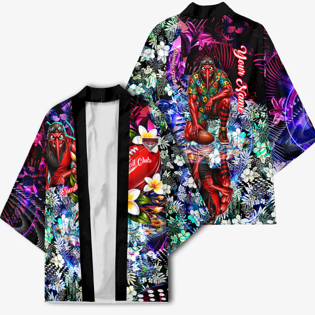 Personalized Essendon Football Bombers Kimono Tropical Hibiscus Flowers - Pacific Fusion Style