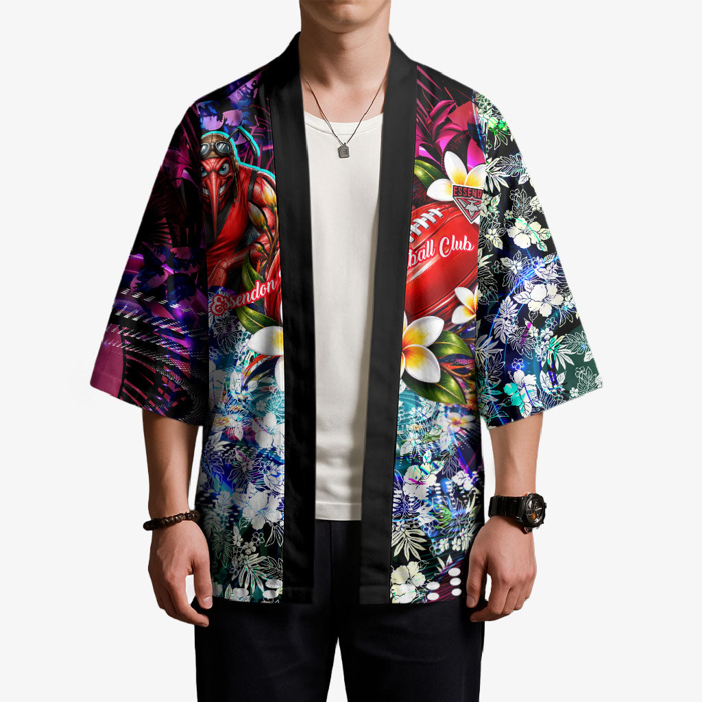 Personalized Essendon Football Bombers Kimono Tropical Hibiscus Flowers - Pacific Fusion Style