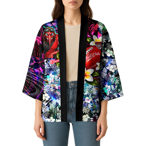 Personalized Essendon Football Bombers Kimono Tropical Hibiscus Flowers - Pacific Fusion Style