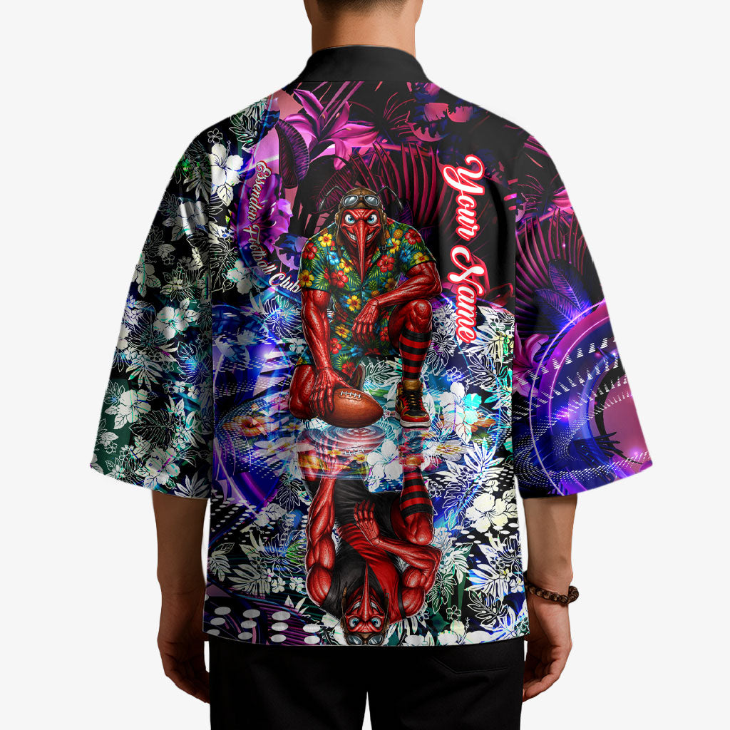 Personalized Essendon Football Bombers Kimono Tropical Hibiscus Flowers - Pacific Fusion Style