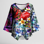 Personalized Essendon Football Bombers Kimono Sleeve Blouse Tropical Hibiscus Flowers - Pacific Fusion Style