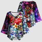 Personalized Essendon Football Bombers Kimono Sleeve Blouse Tropical Hibiscus Flowers - Pacific Fusion Style