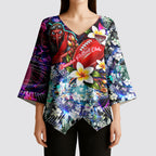 Personalized Essendon Football Bombers Kimono Sleeve Blouse Tropical Hibiscus Flowers - Pacific Fusion Style