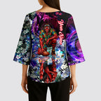 Personalized Essendon Football Bombers Kimono Sleeve Blouse Tropical Hibiscus Flowers - Pacific Fusion Style