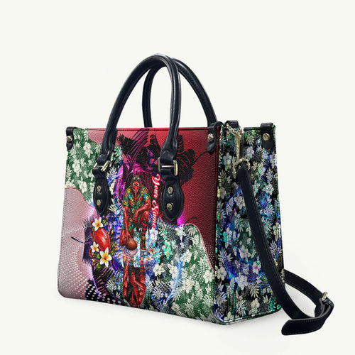 Personalized Essendon Football Bombers Leather Bag Tropical Hibiscus Flowers - Pacific Fusion Style