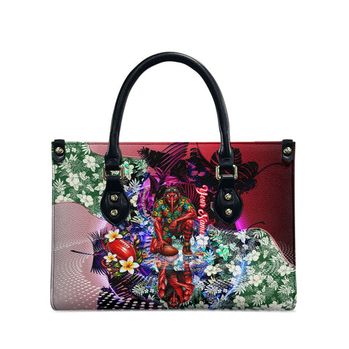 Personalized Essendon Football Bombers Leather Bag Tropical Hibiscus Flowers - Pacific Fusion Style