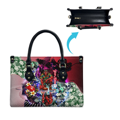 Personalized Essendon Football Bombers Leather Bag Tropical Hibiscus Flowers - Pacific Fusion Style