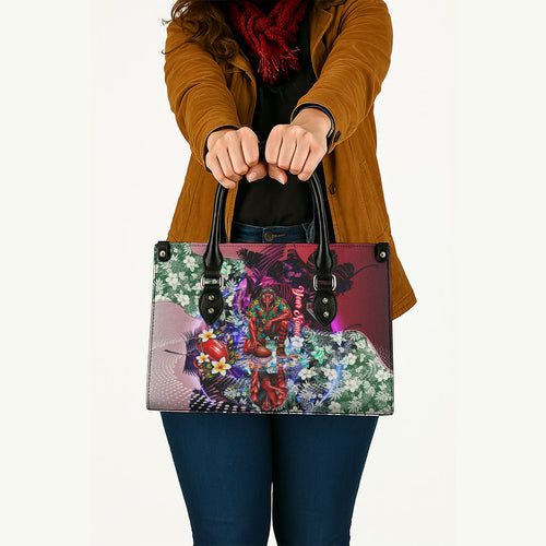 Personalized Essendon Football Bombers Leather Bag Tropical Hibiscus Flowers - Pacific Fusion Style