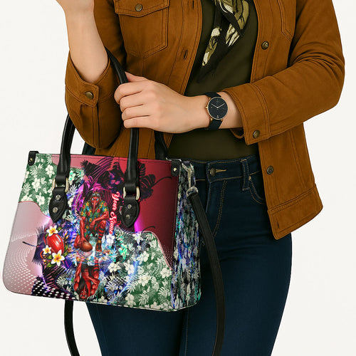 Personalized Essendon Football Bombers Leather Bag Tropical Hibiscus Flowers - Pacific Fusion Style