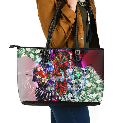 Personalized Essendon Football Bombers Leather Tote Bag Tropical Hibiscus Flowers - Pacific Fusion Style
