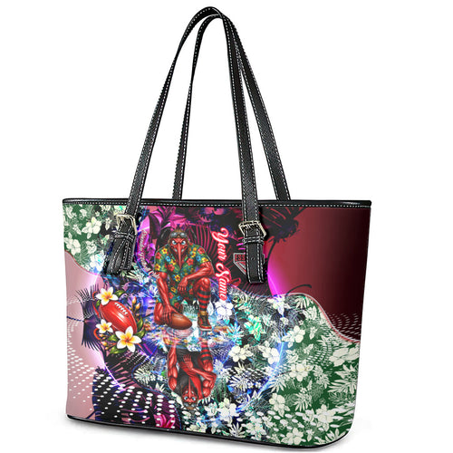Personalized Essendon Football Bombers Leather Tote Bag Tropical Hibiscus Flowers - Pacific Fusion Style