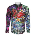 Personalized Essendon Football Bombers Long Sleeve Button Shirt Tropical Hibiscus Flowers - Pacific Fusion Style