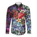 Personalized Essendon Football Bombers Long Sleeve Button Shirt Tropical Hibiscus Flowers - Pacific Fusion Style