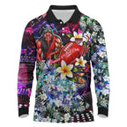 Personalized Essendon Football Bombers Long Sleeve Polo Shirt Tropical Hibiscus Flowers - Pacific Fusion Style
