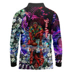 Personalized Essendon Football Bombers Long Sleeve Polo Shirt Tropical Hibiscus Flowers - Pacific Fusion Style