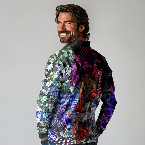 Personalized Essendon Football Bombers Long Sleeve Polo Shirt Tropical Hibiscus Flowers - Pacific Fusion Style