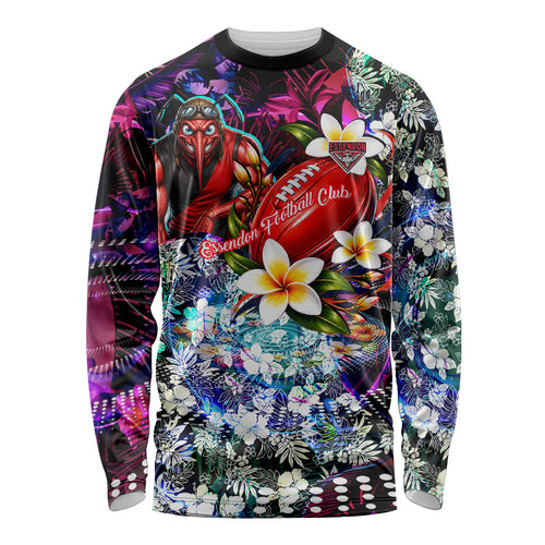 Personalized Essendon Football Bombers Long Sleeve Shirt Tropical Hibiscus Flowers - Pacific Fusion Style