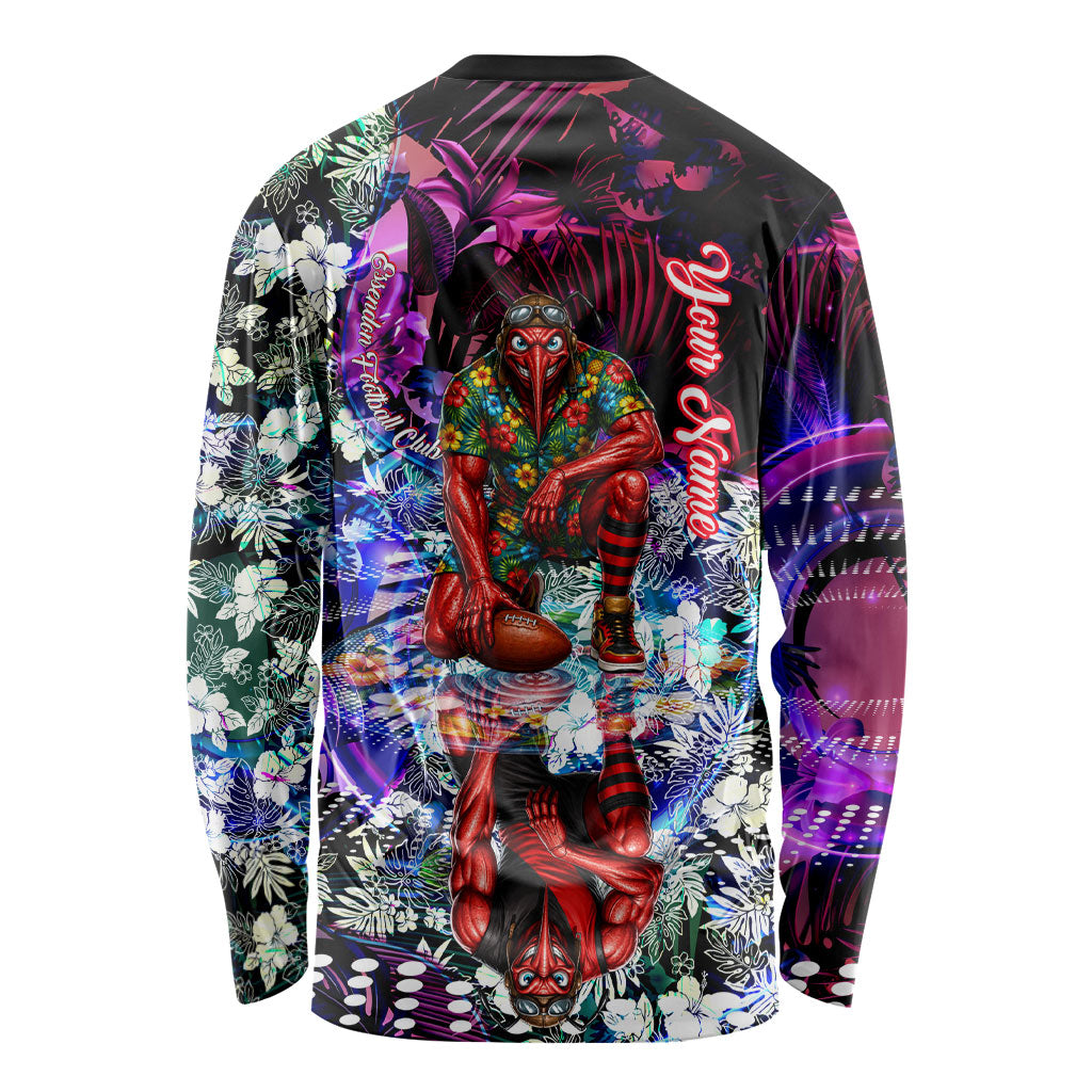 Personalized Essendon Football Bombers Long Sleeve Shirt Tropical Hibiscus Flowers - Pacific Fusion Style
