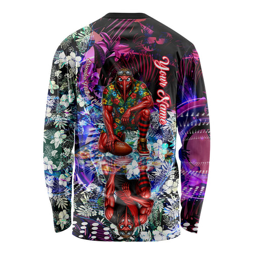 Personalized Essendon Football Bombers Long Sleeve Shirt Tropical Hibiscus Flowers - Pacific Fusion Style