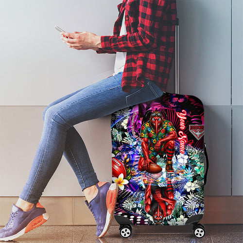 Personalized Essendon Football Bombers Luggage Cover Tropical Hibiscus Flowers - Pacific Fusion Style