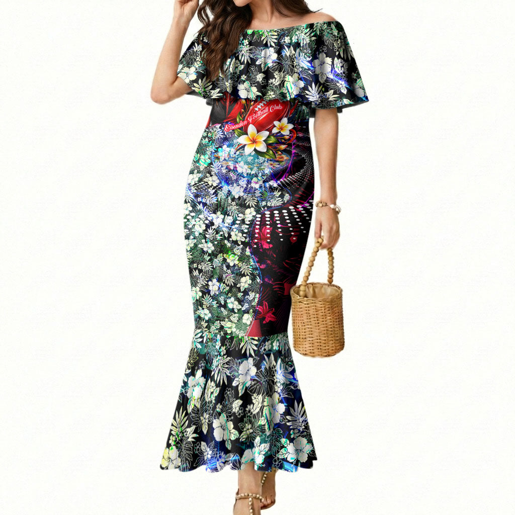 Personalized Essendon Football Bombers Mermaid Dress Tropical Hibiscus Flowers - Pacific Fusion Style