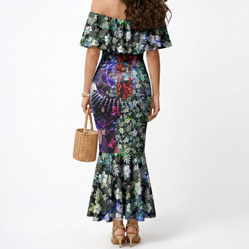 Personalized Essendon Football Bombers Mermaid Dress Tropical Hibiscus Flowers - Pacific Fusion Style
