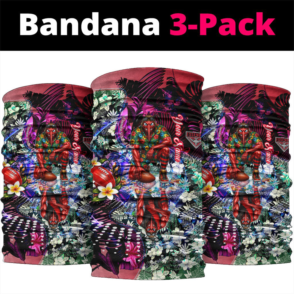 Personalized Essendon Football Bombers Neck Gaiter Tropical Hibiscus Flowers - Pacific Fusion Style