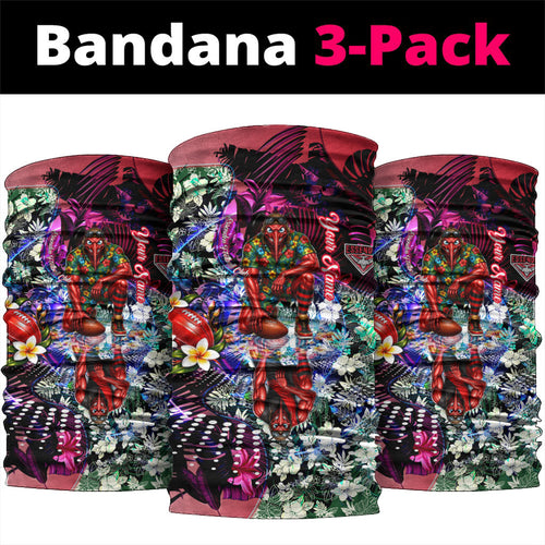 Personalized Essendon Football Bombers Neck Gaiter Tropical Hibiscus Flowers - Pacific Fusion Style