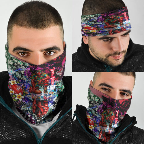 Personalized Essendon Football Bombers Neck Gaiter Tropical Hibiscus Flowers - Pacific Fusion Style