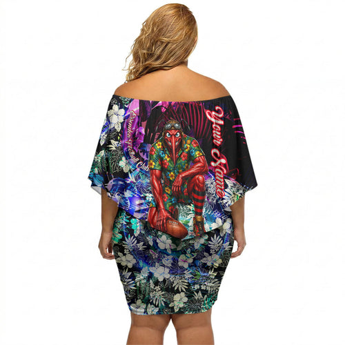 Personalized Essendon Football Bombers Off Shoulder Short Dress Tropical Hibiscus Flowers - Pacific Fusion Style
