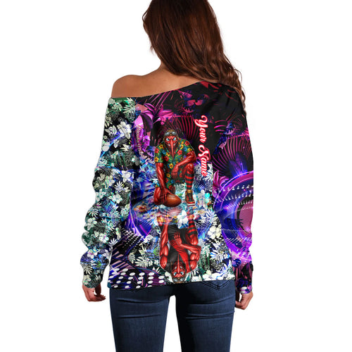 Personalized Essendon Football Bombers Off Shoulder Sweater Tropical Hibiscus Flowers - Pacific Fusion Style