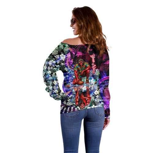 Personalized Essendon Football Bombers Off Shoulder Sweater Tropical Hibiscus Flowers - Pacific Fusion Style