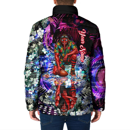 Personalized Essendon Football Bombers Padded Jacket Tropical Hibiscus Flowers - Pacific Fusion Style